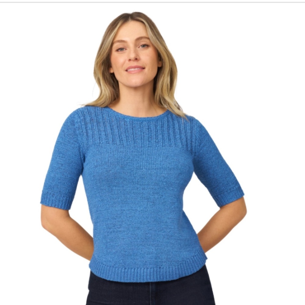 Melissa Paige Women's Elbow-Sleeve Ribbed-Edge Tape-Yarn Sweater Riverside NWT